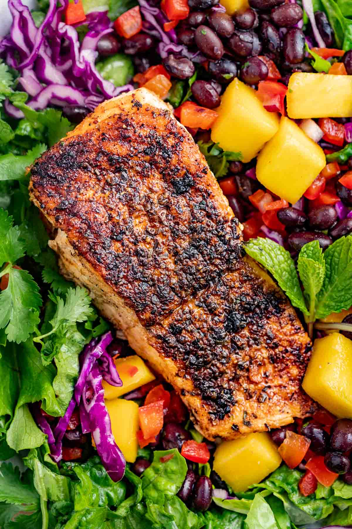 Jamaican Jerk Blackened Salmon Salad