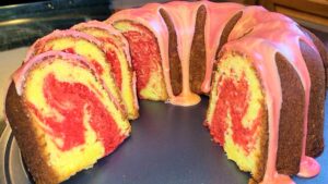 Lemon Strawberry Marble Pound Cake