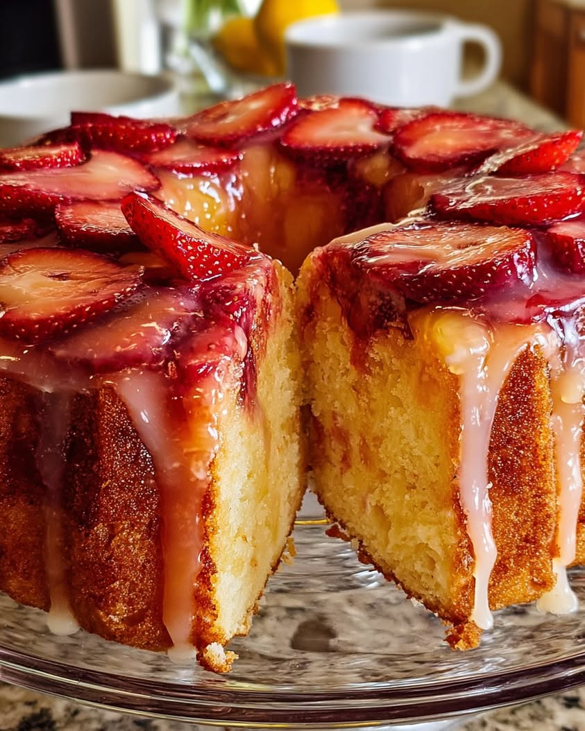 Strawberry Pineapple Upside Down Pound Cake