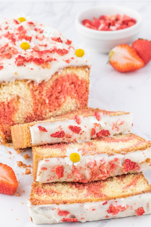 Lemon Strawberry Marble Pound Cake