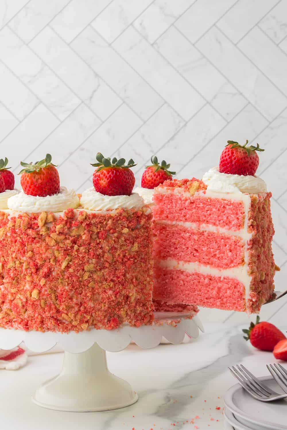 Strawberry Crunch Cake (2 Layer) (Catering Size)
